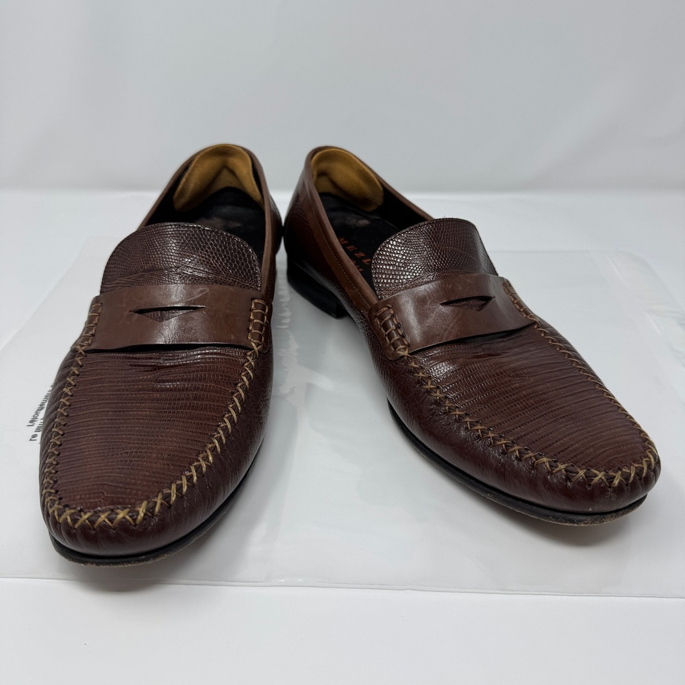 Mezlan Genuine Lizard‎ Brown Leather Slip On Loafers Mens Shoes Size 10M Preppy